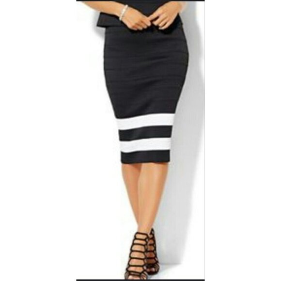 New York & Company Pencil Skirt Midi XS NWT Striped 7th Avenue NWT Black - Picture 1 of 12